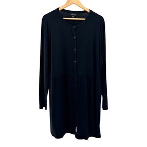 J. Jill Wearever Button Front Tunic Lagenlook Shirt Dress XL Black Office Career